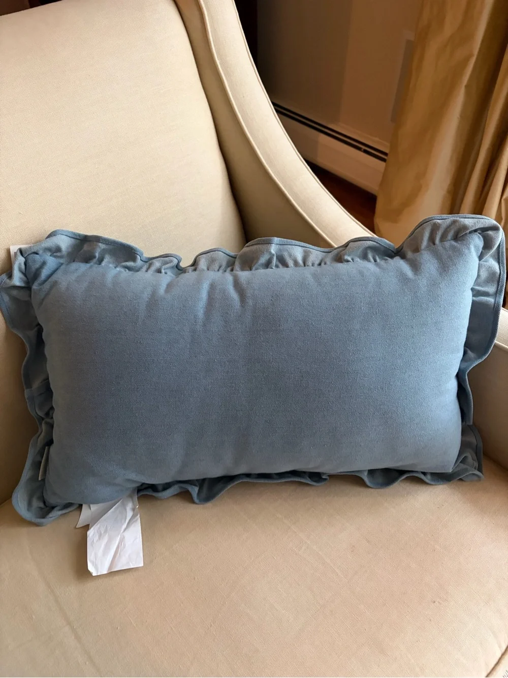 NWT Rachel Zoe Denim Ruffle trim lumbar pillow